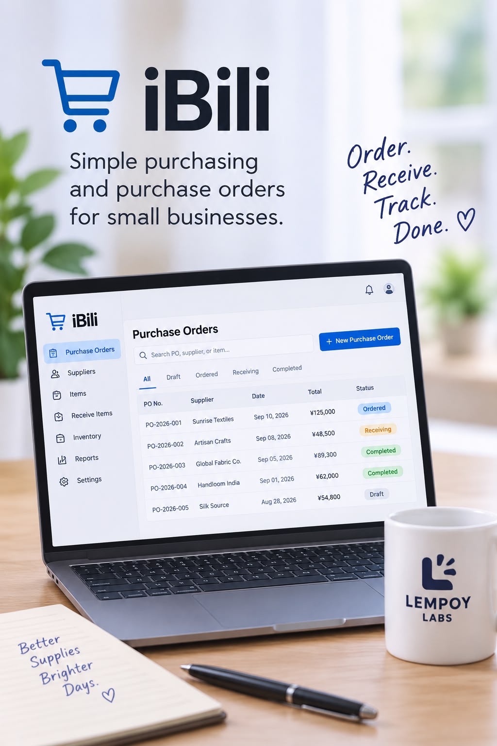 iBili purchase order management workspace