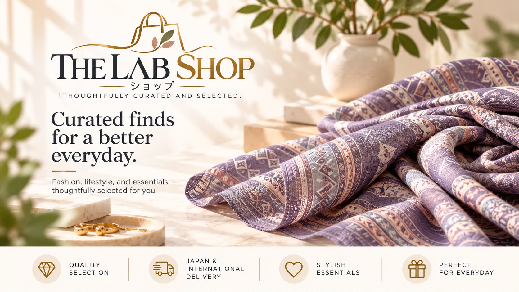 The LAB Shop banner featuring its curated fashion and textile collection