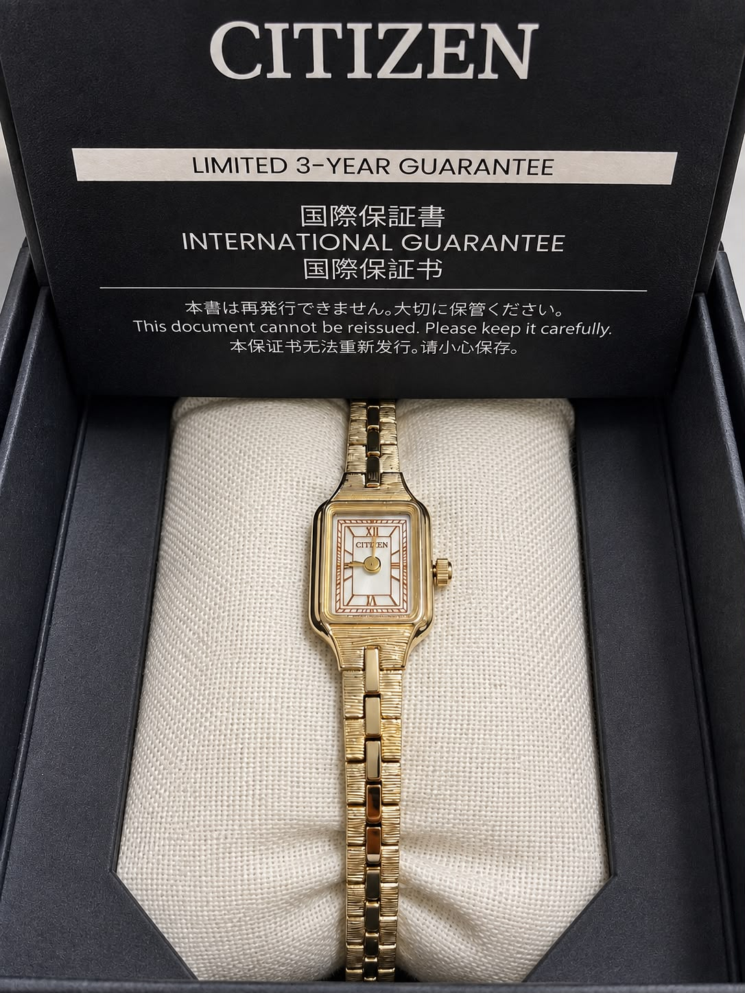 Yellow-gold CITIZEN × HIROB Exclusive Kii Eco-Drive watch in its CITIZEN presentation box