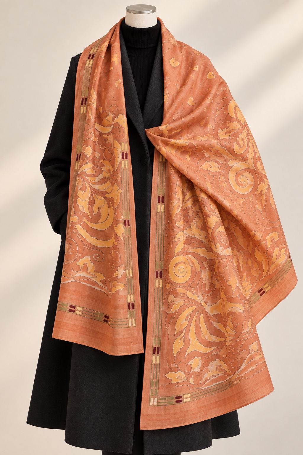 Autumn Ember orange and copper oversized hand-painted silk stole design reference