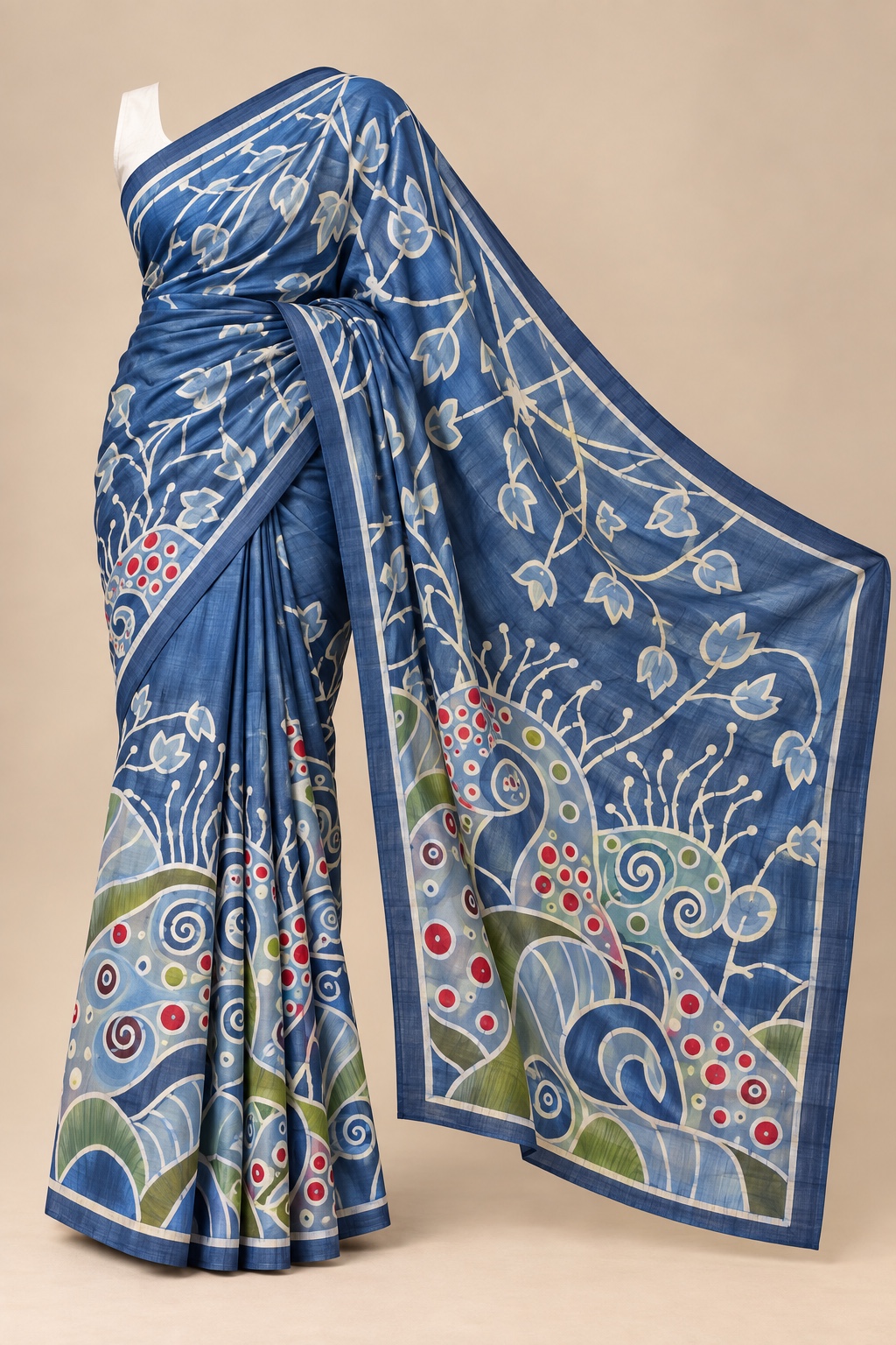 Indigo Garden blue hand-painted silk saree design reference