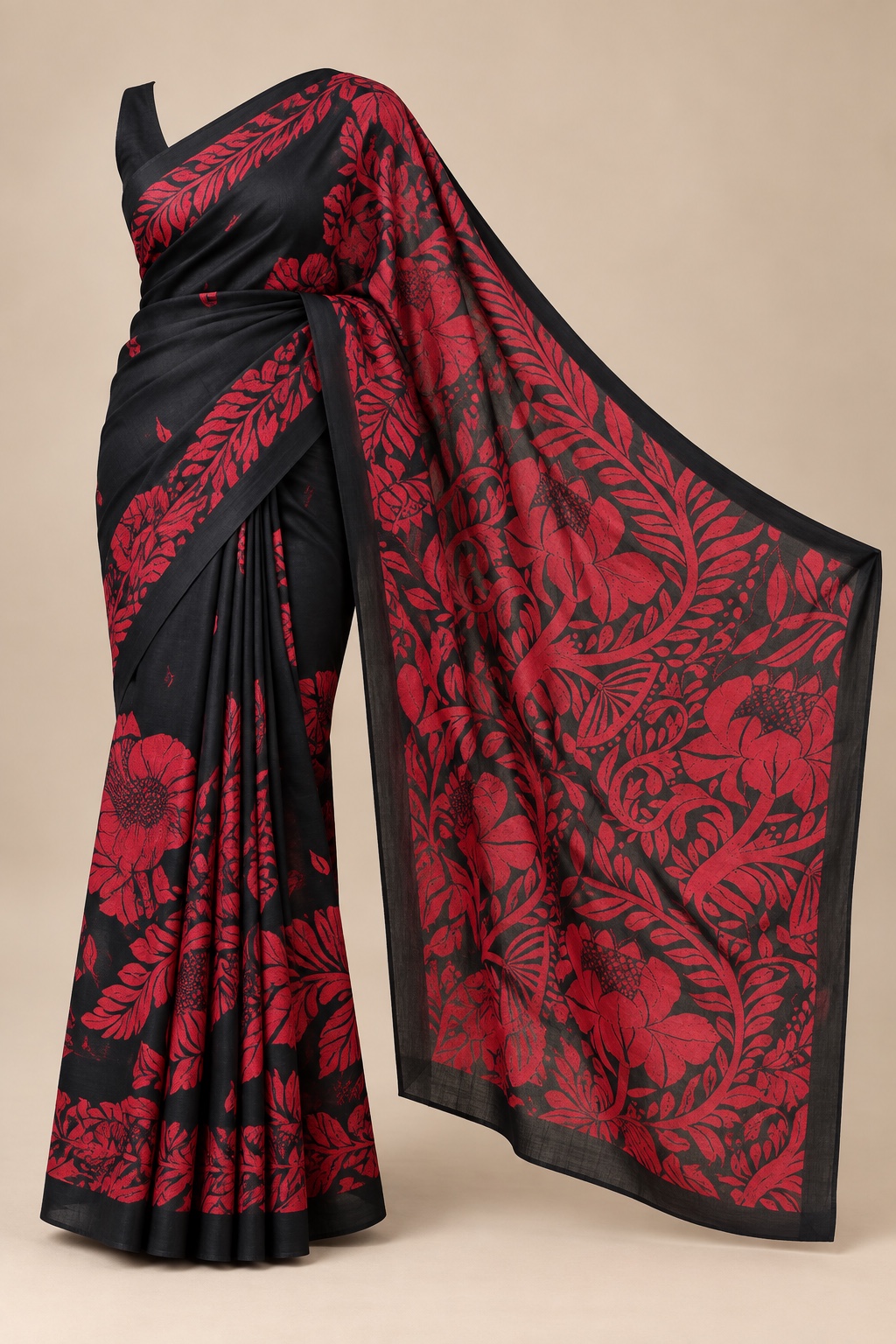Crimson Noir black and red hand-painted silk saree design reference