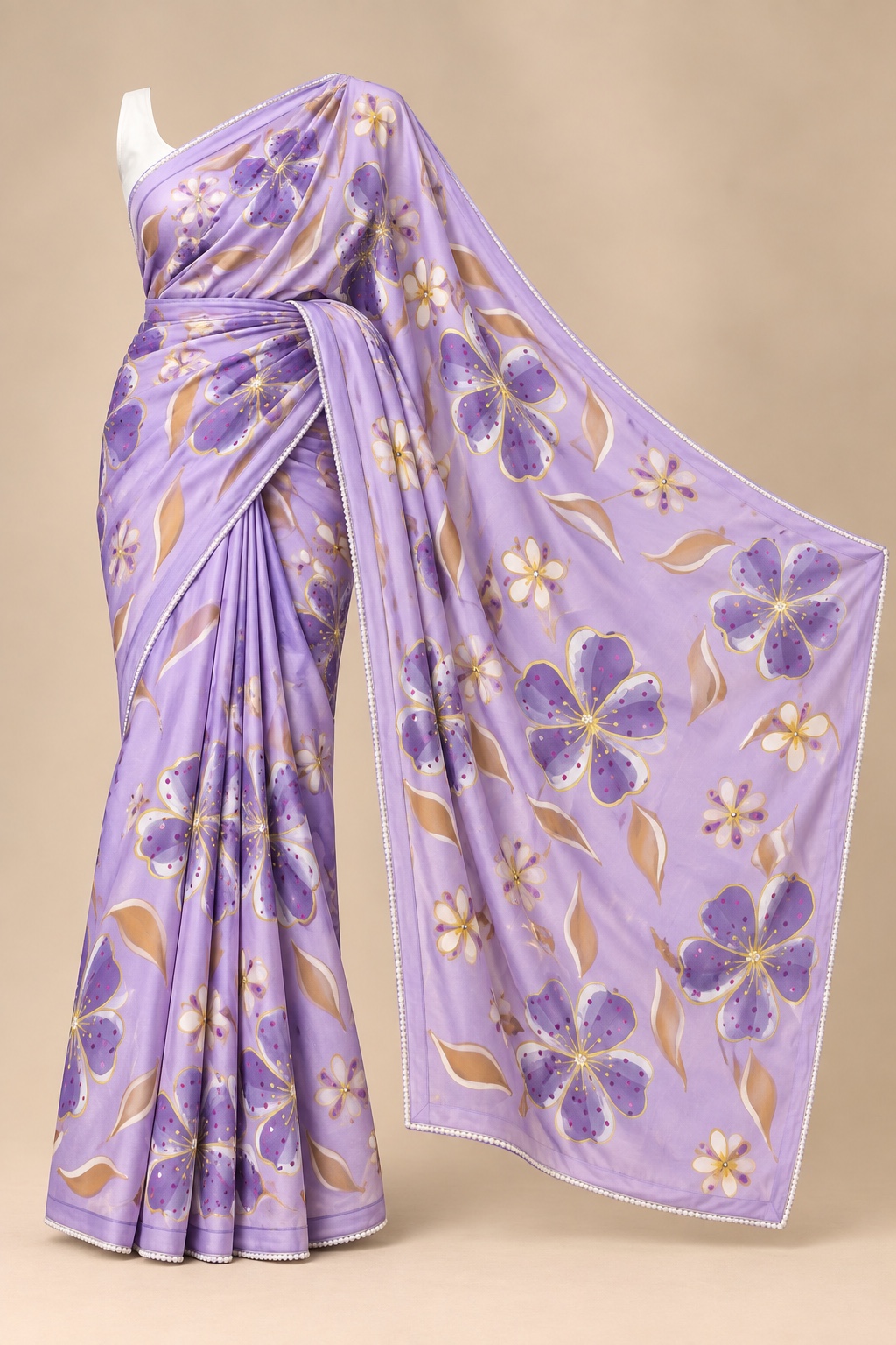 Lavender Bloom purple floral hand-painted silk saree design reference